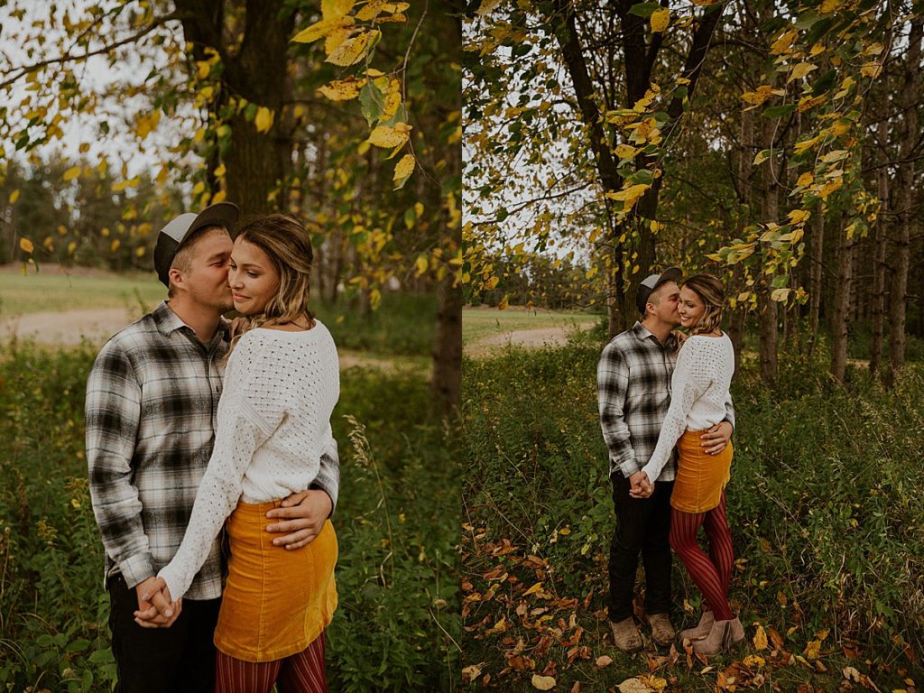 Engagement photo in autumn leaves