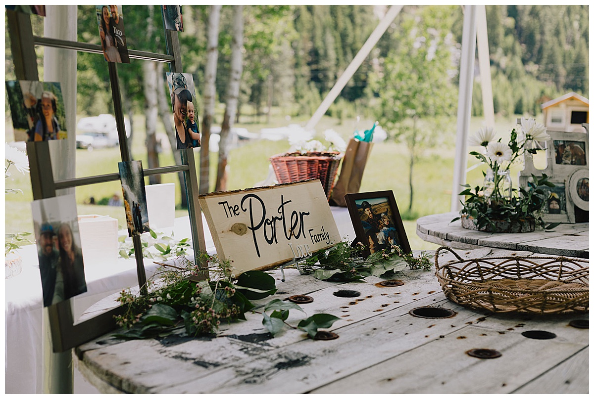 Picture table at Montana love story wedding