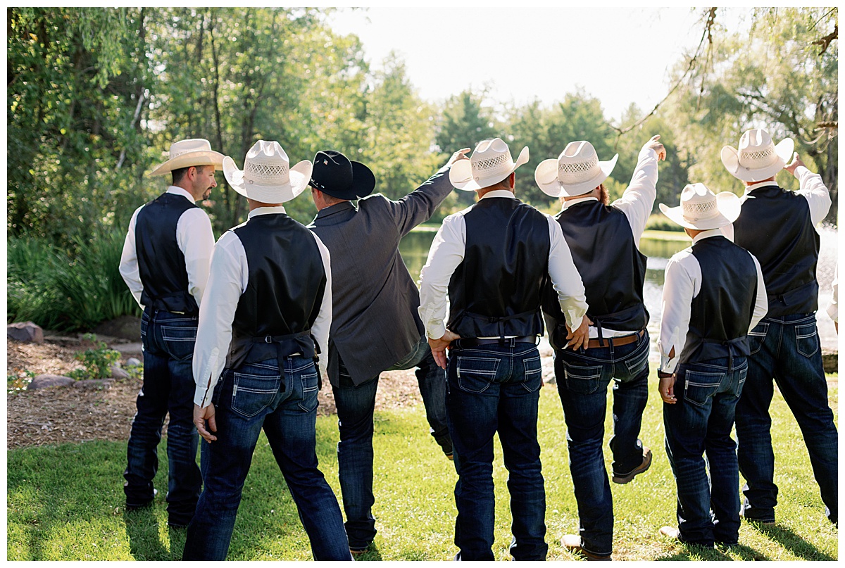 Wisconsin western themed wedding groomsmen