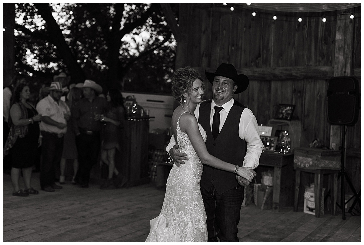 Newlywed first dance at western wedding