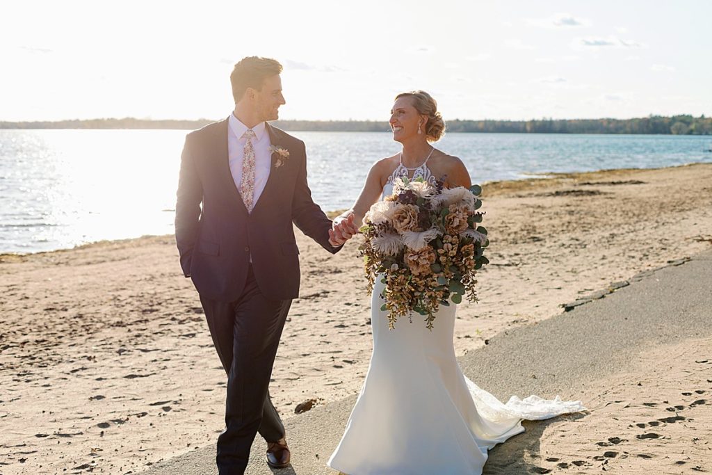 Wisconsin lakeside wedding couple