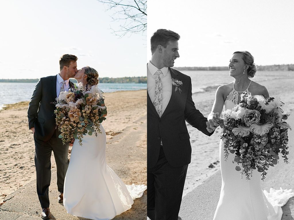 Bride and groom at Wisconsin lakeside wedding